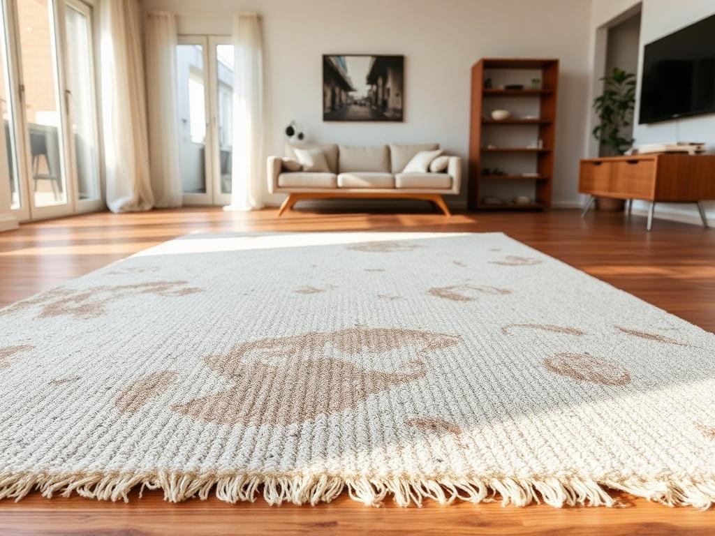 Fibras de alfombra apelmazadas y opacas antes del lavado