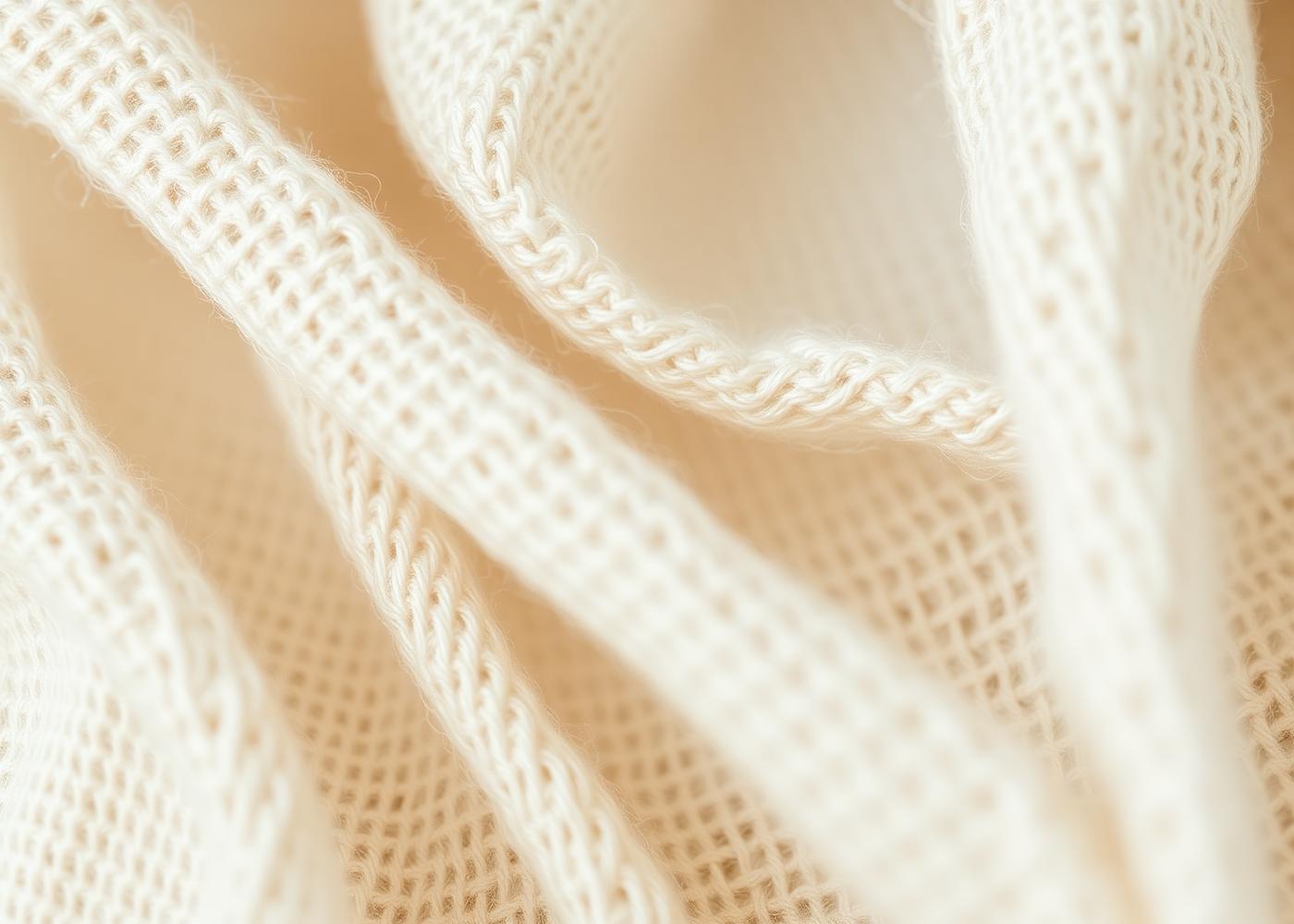 Macrofotografía de fibras de un textil de lino limpio en tonos marfil