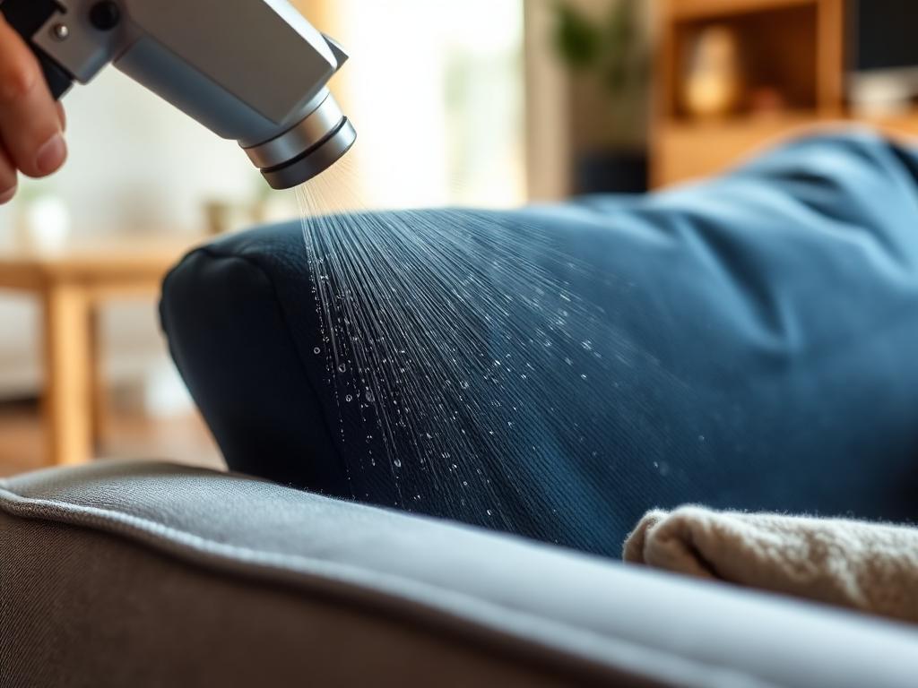Aplicación de protector textil con equipo profesional sobre tela de sofá en Cartagena